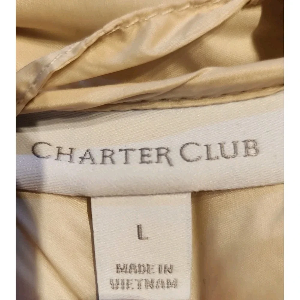 Charter Club Cream Lightweight Full Zip Puffer Vest Women's Size Large With Hood